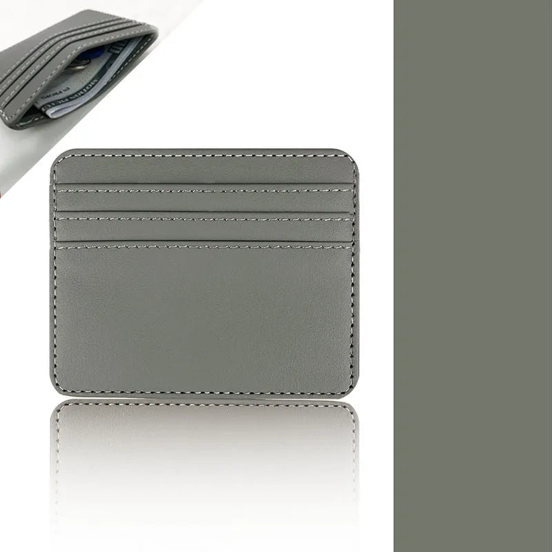PU Leather ID Card Case - Slim Multi-Slot Holder for Bank/Credit Cards - GRAY