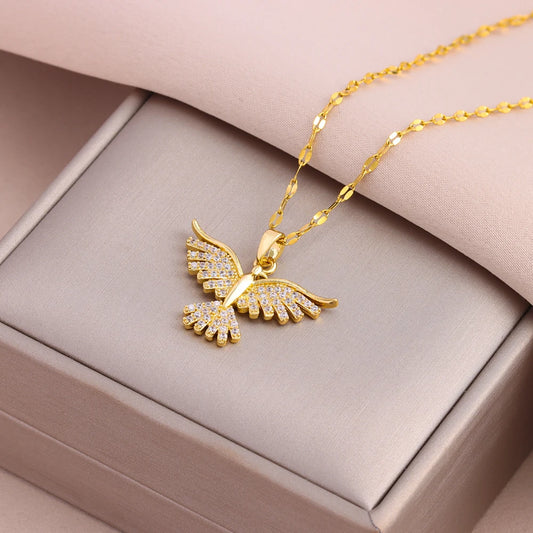 New Sparkly 18K Gold Plated Vintage Phoenix Pendant Necklaces For Women Retro Style Female Daily Wear Stainless Steel Neck Ch