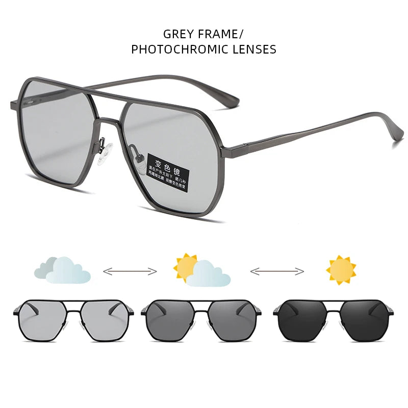 Luxury Metal Photochromic Sunglasses Men Women Fashion Polarized Sun Glasses Stylish Chameleon Anti-glare Driving Shades UV40