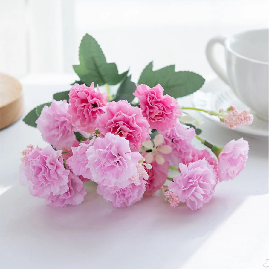 5 Forks 15 Heads Small Carnation for Wedding Arch Decor Christmas Garland Accessories Home Floral Arrangement Artificial Flow