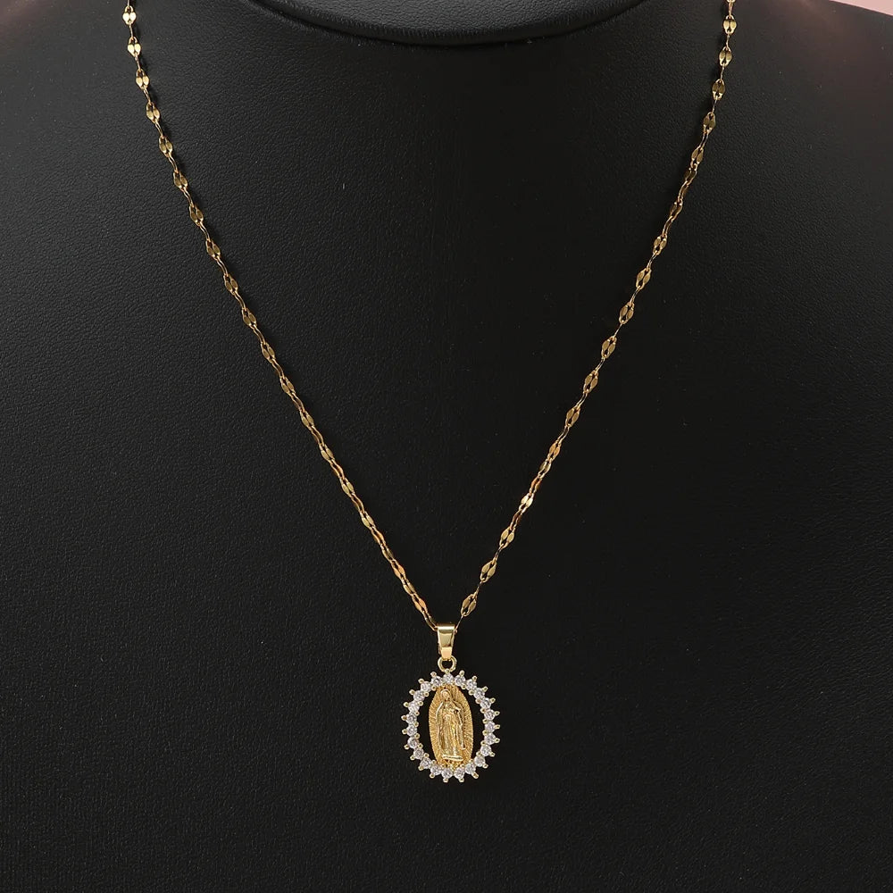 European and American Fashion and Gorgeous Women's All Sky Star Micro Inlaid Colorful Zircon Virgin Mary Hollow Necklace - TP
