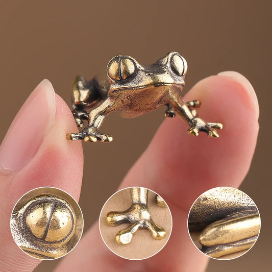 Retro Brass Mini Frog Miniatures Figurines Vintage Animal Figurine Toad Desktop Ornaments Home Decoration Crafts Tea Pet Deco