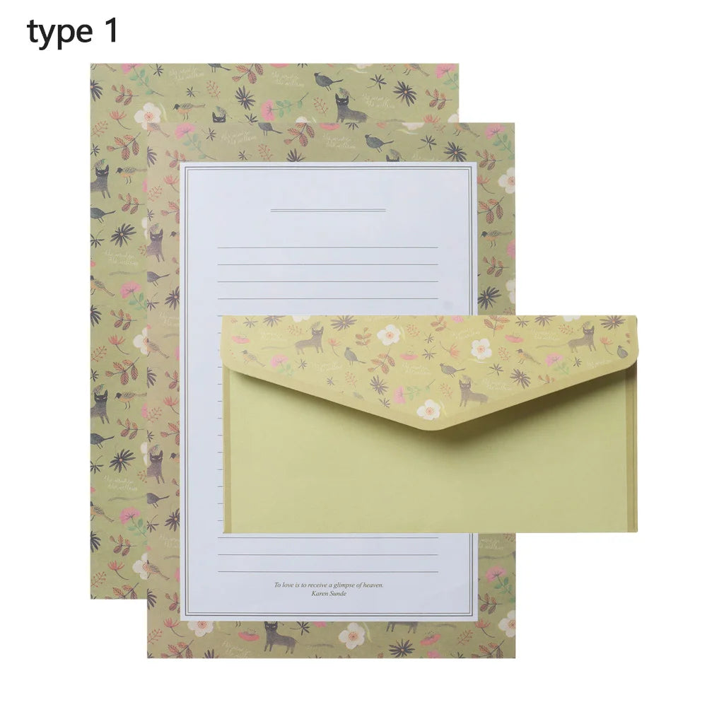 6Pcs Differrent Design Writing Paper With 3Pcs Envelopes Cartoon Pattern Vintage Floral Letter Stationery School Office Suppl
