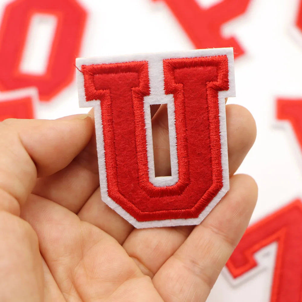 Red A-Z 0-9 English Number Letters Alphabet Towel Embroidered Patches For Clothing Bags Jacket Iron On Accessories DIY Logo N