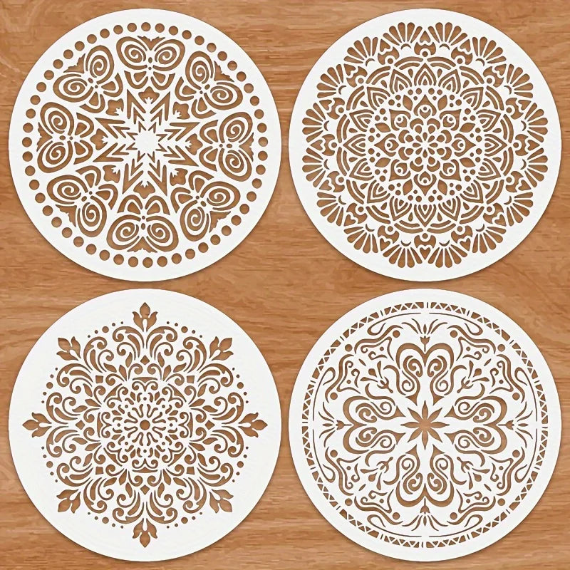 4PCS Mandala Stencils 7.9×7.9inch Round DIY Painting Templates for Wall Wood Fabric Decoration