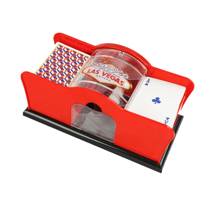 Card Shuffler Red/Black 2-Deck Hand Crank for Blackjack, UNO, Poker - Red