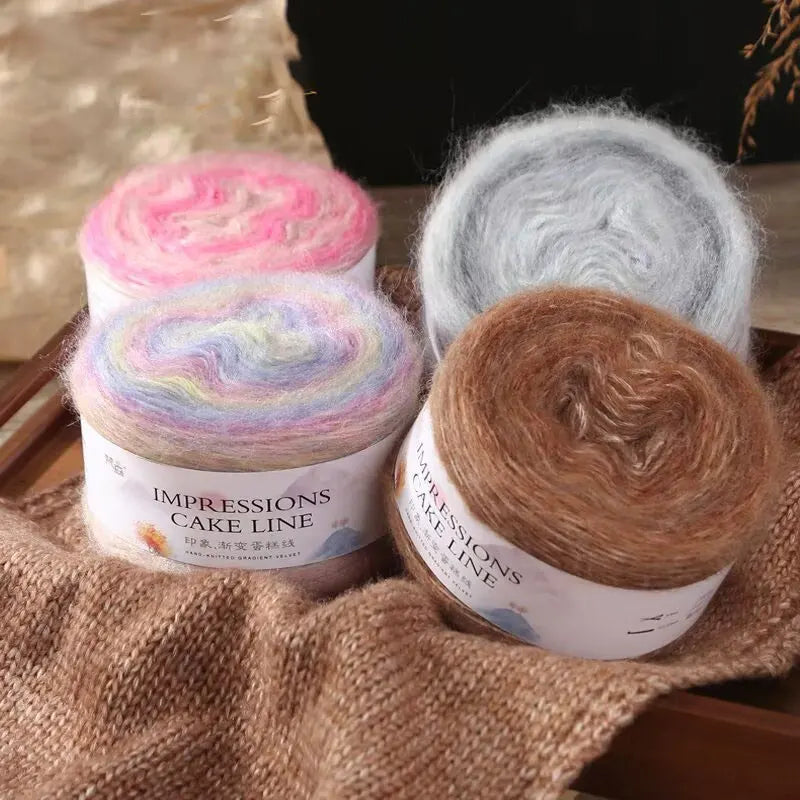 Crochet Yarn, 250M Gradient Colorful Mohair, Soft Velvet Cotton Blend, DIY Knitting Supplies, Hand Knitting Thread, Crochetin