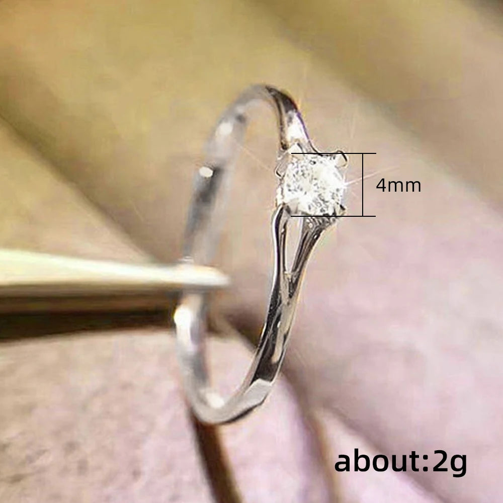 Huitan Minimalist Women's Wedding Rings with 4MM Cubic Zirconia Simple Elegant Female Finger Accessory Engagement Bands Jewel