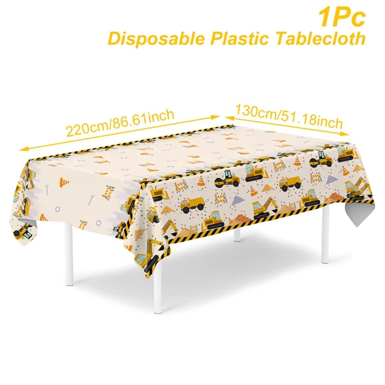 Construction Engineering Vehicles Theme Tablecloth Birthday Decor Baby Shower for Boys Excavator Truck Tractor Party Supplies