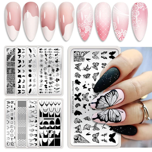 BORN PRETTY Bridal Lace Nail Art Templates Butterfly Flower Leaves Geometry Stamping Plates DIY Image Printing Stencil Tools