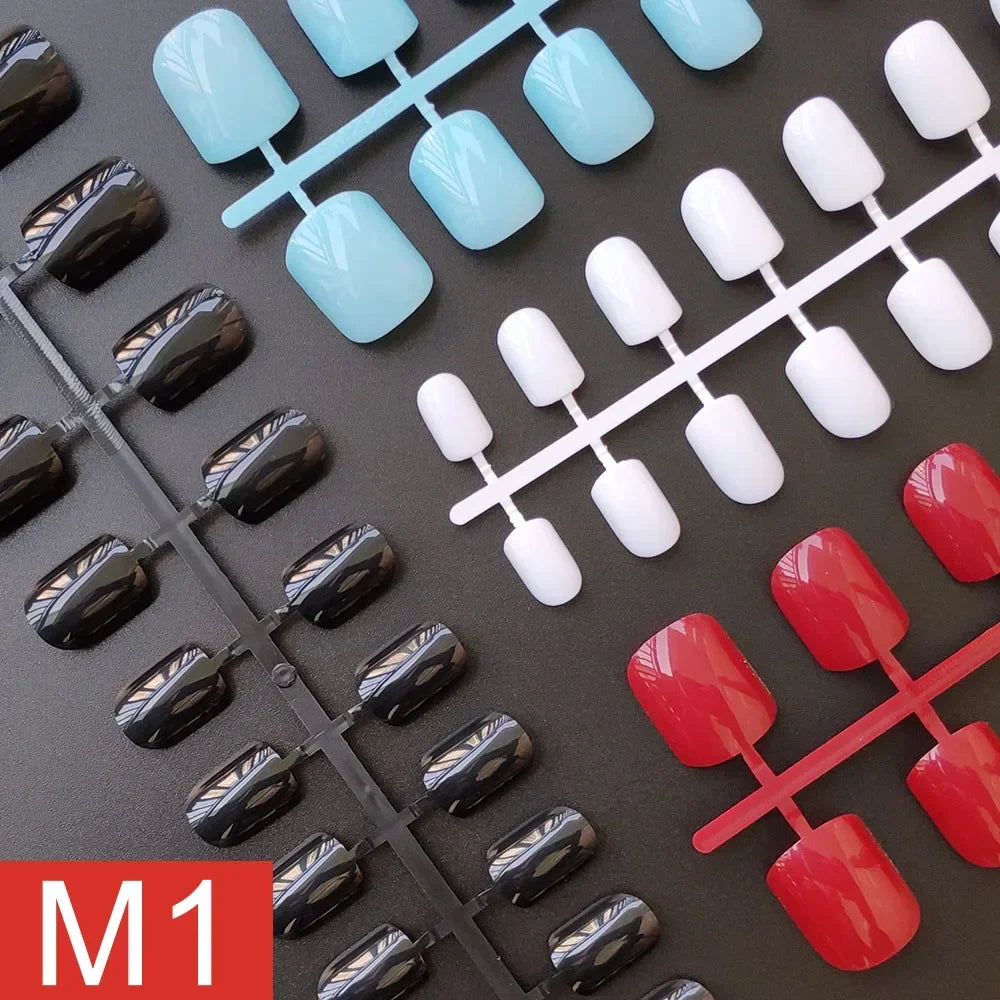 4 Sets/lot Mixed Colors False Nail Tips Short Full Cover Square Fake Nails Comfortable Multicolor Press On Nails Nail DIY - M