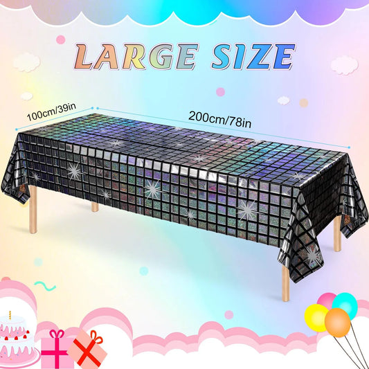 Disco Iridescent Shiny Laser Tablecloth 70s 80s Disco Party Disposable Rectangle Table Cover Vintage Bar Disco Party Decorati