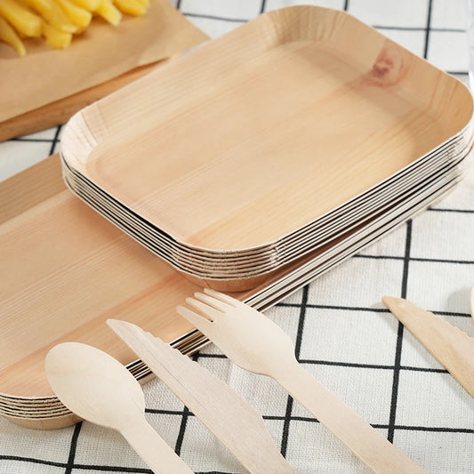 Disposable Rectangle Wood Plates, 10/20 Pcs, Tableware For Desserts, Dinner Party