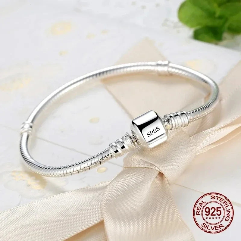 Handmade Original Fine Jewelry 925 Sterling Silver Charm Bracelet Soft Smooth Snake Bone Bracelets for Women - ZR / 16cm