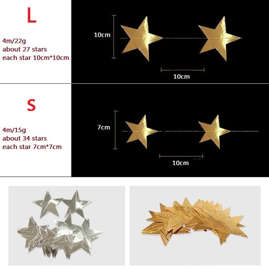 4M Star Garland 7cm 10cm Paper Stars Streamer Glitter Bunting for Birthday Party Decoration Kids Room Decor Baby Shower Suppl
