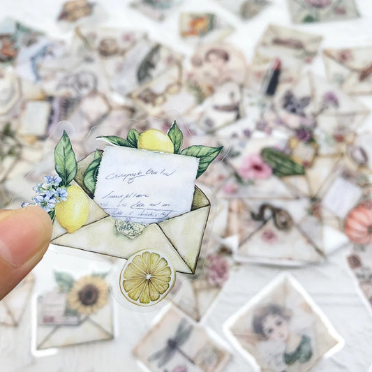 50pcs Vintage Envelope Transparent PET Stickers Decals For Phone Laptop Notebook Refrigerator DIY Aesthetic Waterproof Sticke