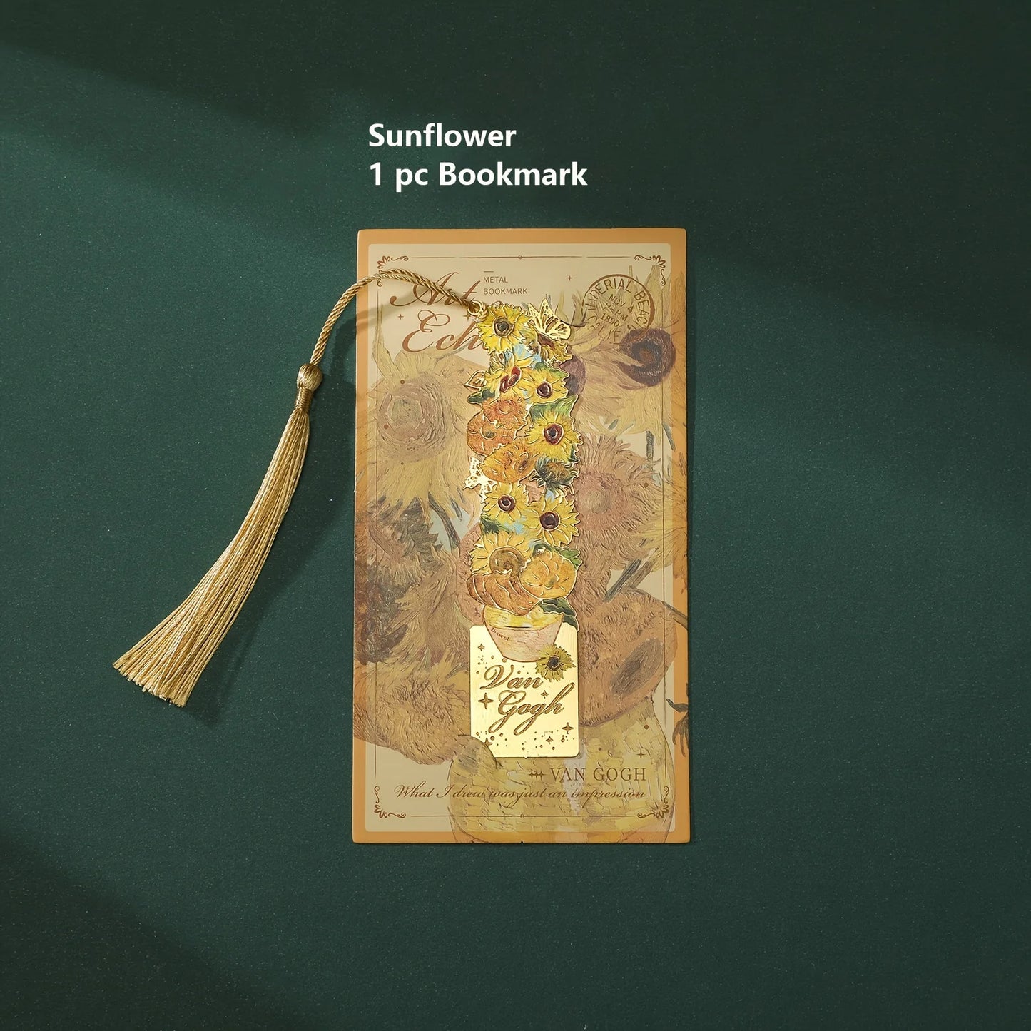 1 pc Vintage Painting Metal Bookmark Hollow Bookmark With Long Tassel For Book Club Readers Friends Teachers Students - Sunfl