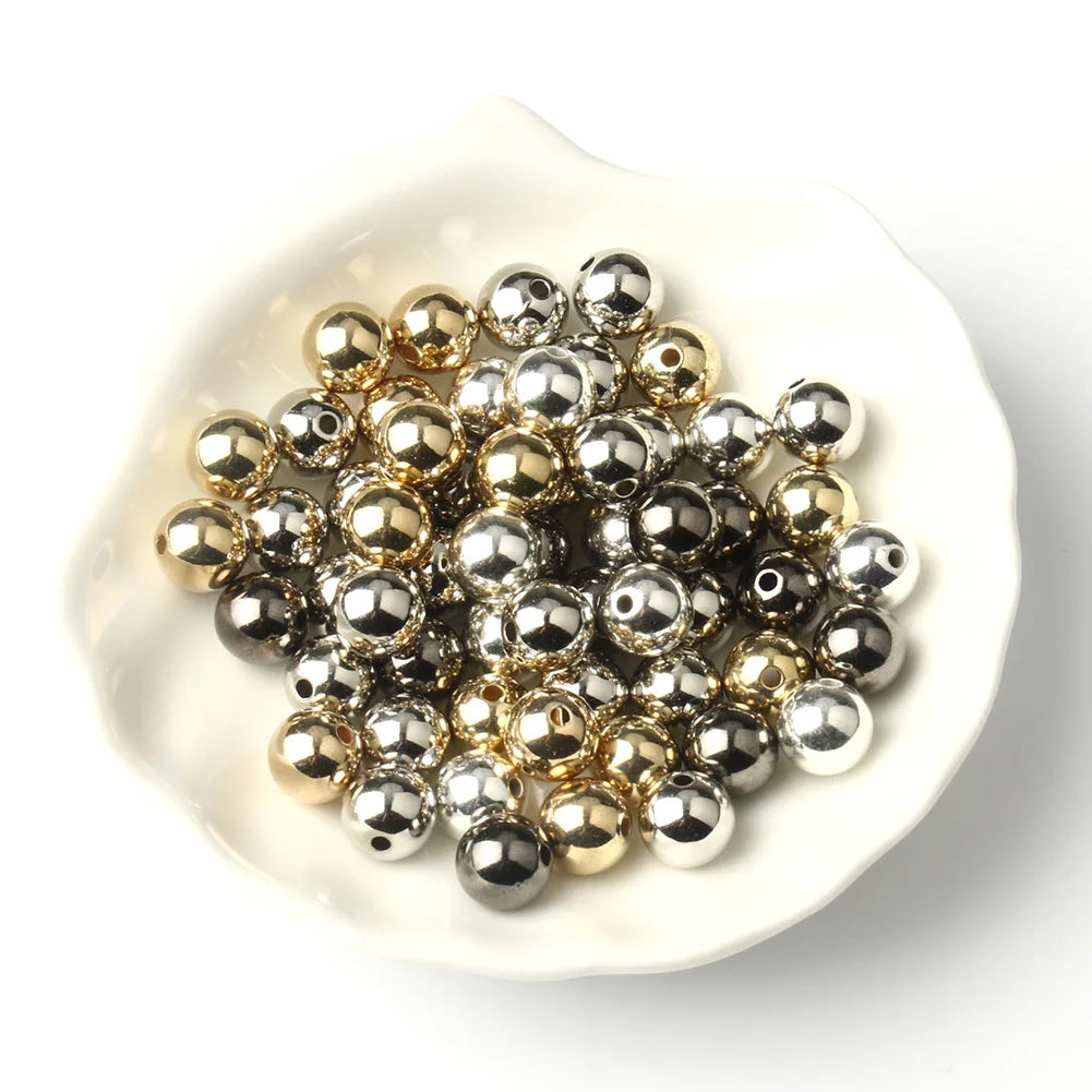 3/4/6/8/10/12mm Round Spacer Beads CCB Gold Silver Color Smooth Loose Ball Beads for Bracelet DIY Jewelry Making Accessories
