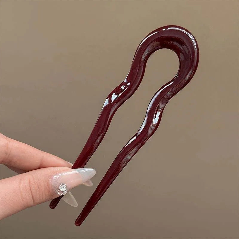 U-Shaped Hair Fork Fashion Tortoiseshell Acetate Hairpin Geometric Design Headwear Hair Sticks Women Girls - 02