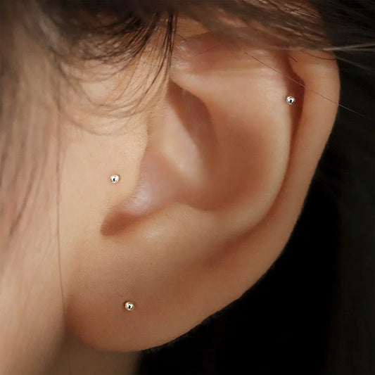 2pcs Ear Piercing Silver Needle Ear Stick Stud Earrings For Women Maintaining Ear Hole Small Tiny Round Ball Ear Jewelry