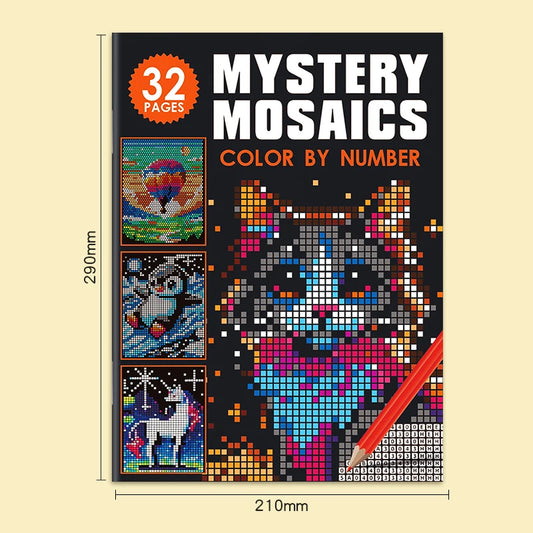 Mysterious Mosaic Coloring Book by Numbers - 32 Pages of Pixel Art Coloring for Adults, Cute Animals and Scenery Stress Relie