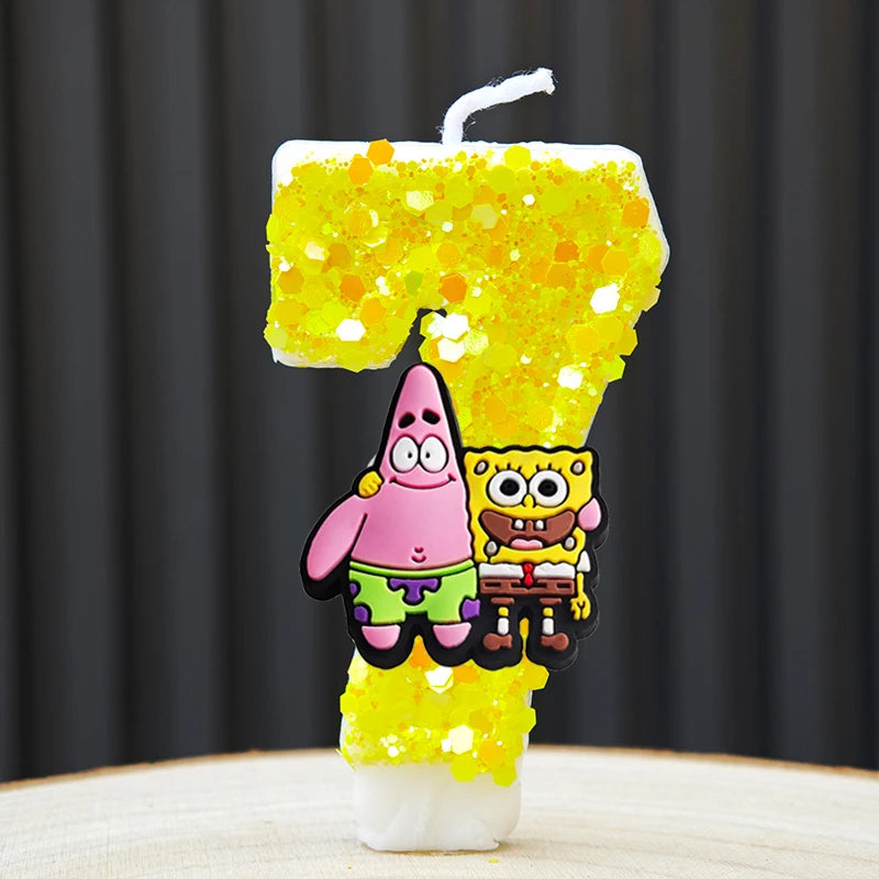 Cute SpongeBob Candle Anime Number 0-9 Kids Birthday Cake Decoration Supplies Cute Cartoon Party Accessories Supplies - B 7