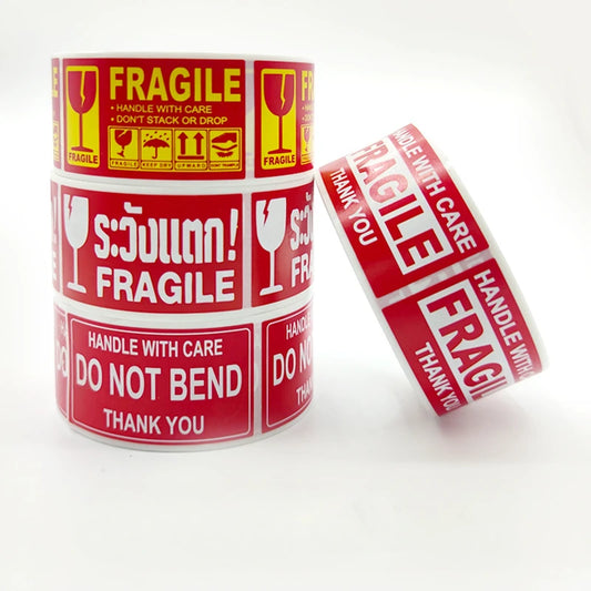 250Paste/Roll Fragile English Warning Label Sticker,Copper Plate Adhesive Anti-Tamper Fragile Item Warning Stickers