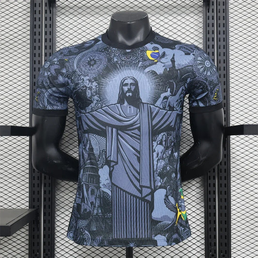 Summer Football Training Top Brazil Special Edition Jesus Black Grey Football Jersey Adult Children Outdoor Quick-drying Tshi