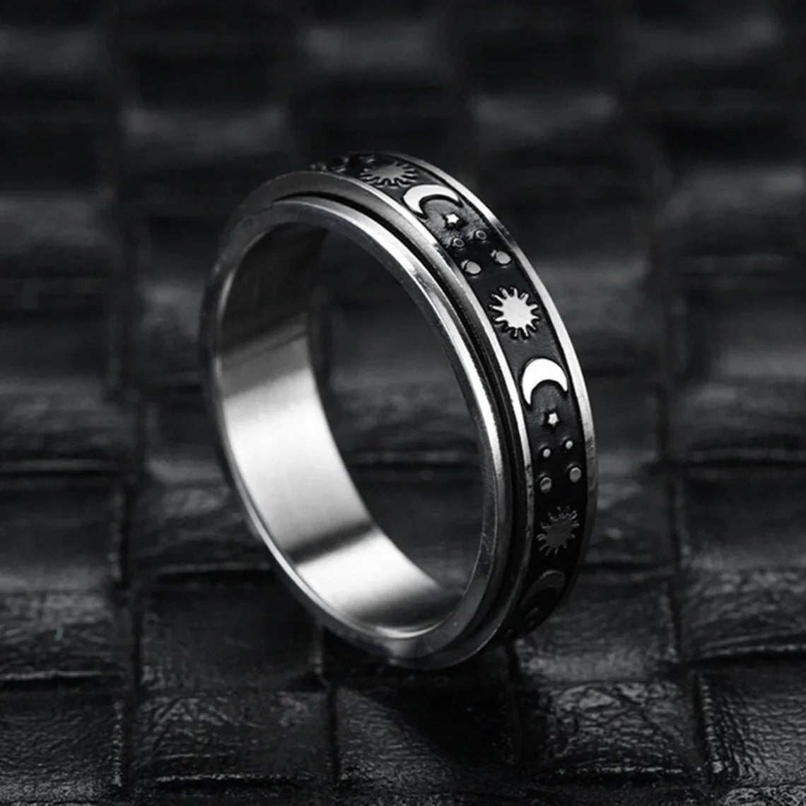 Vintage Stainless Steel Sun Moon Star Rotating Spinning Wedding Promise Anniversary Statement Band Ring Jewelry - 3 / 7