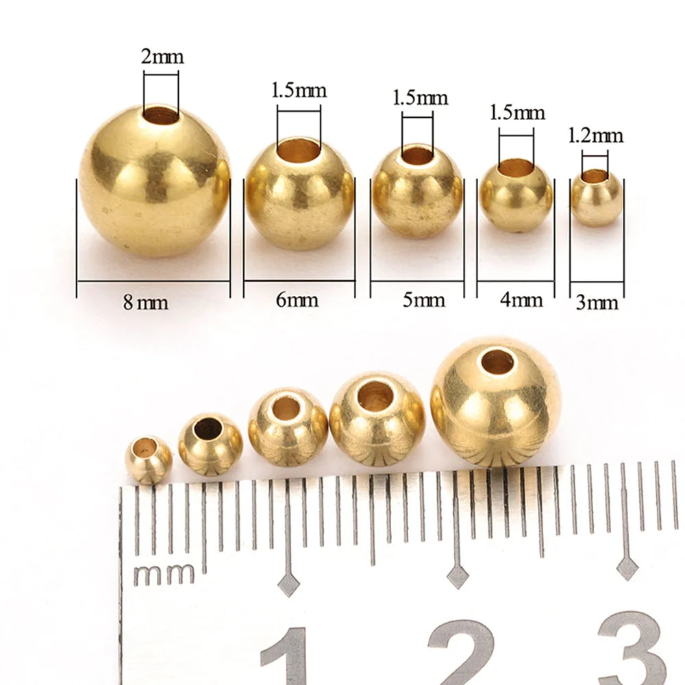 50pcs 3/4/5/6/8mm Original Brass Beads Round Ball Spacer Loose Beads for Jewelry Making DIY Accessories - Brass Color