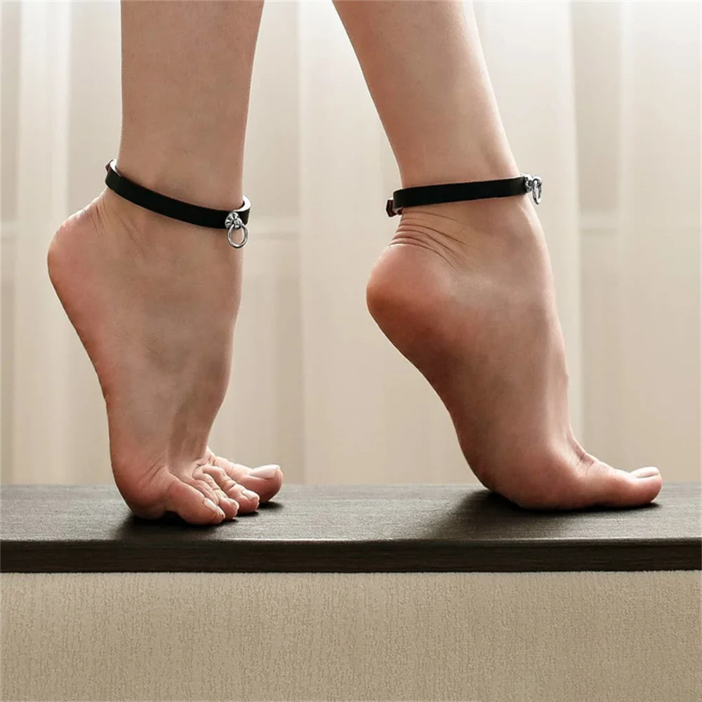 Ankle Belt Black O-Ring Ankle Punk Leather Feather Anklet Men's Women Alloy Pendant Accessories YK2 Ankle Belt - Style A