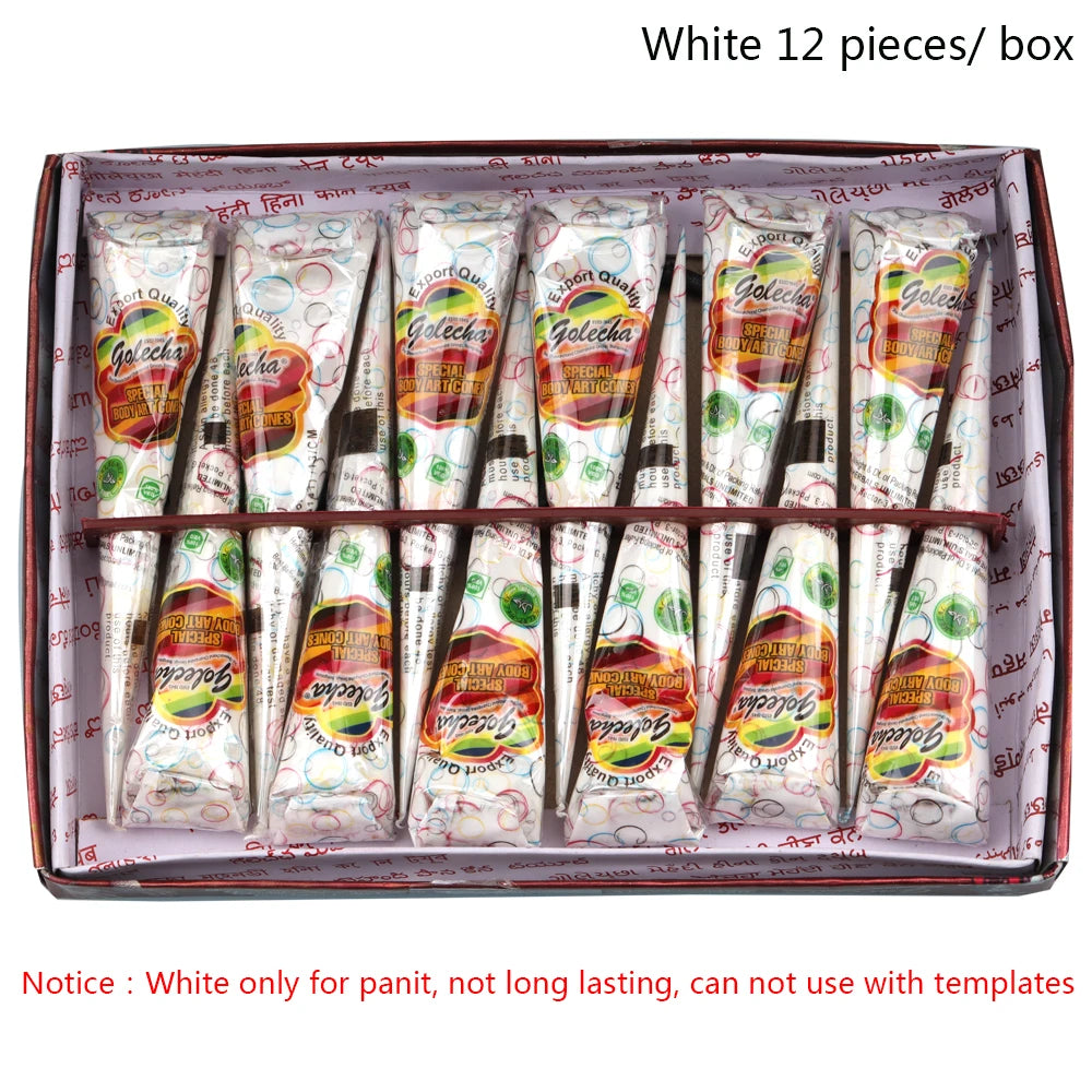 GOLECHA Black Brown Red White Henna Cones Indian Henna Tattoo Paste For Temporary Tattoo Body Art Sticker Mehndi Body Paint -