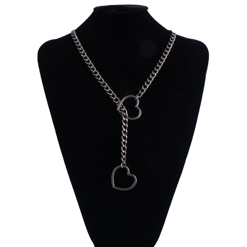 Heart Slip Chain Necklace For Women Fashion Punk Rock Goth Choker Jewelry Accessories - black / 32in