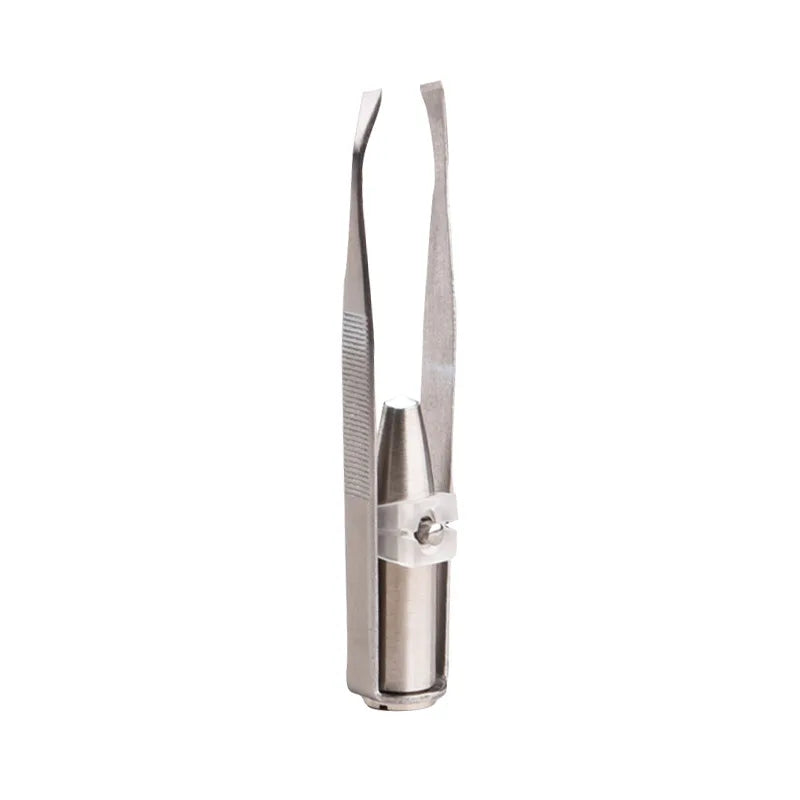 1PC Portable Stainless Steel Eyebrow Tweezer with Smart LED Light - Makeup Removal Tool - Cross Striation