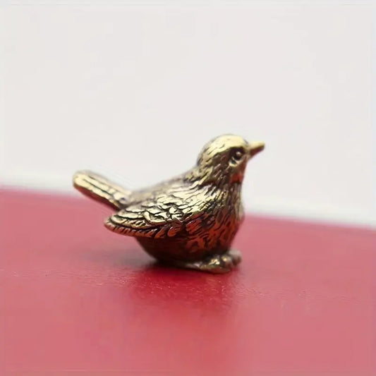 Elegant Brass Sparrow Tea Pet - Intricately Detailed Solid Brass Bird Figurine Versatile Indoor/Outdoor Decor Piece, Teal Dec
