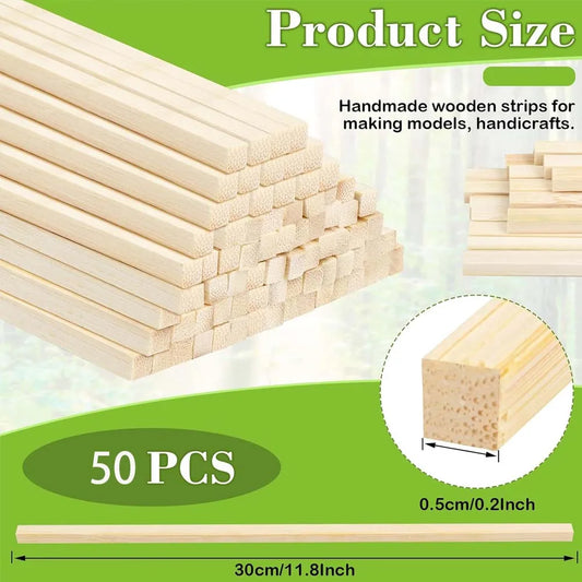 20/50pcs Wood Sticks, Square Hardwood Dowels, Untreated Wooden Slats, Wooden Dowels, Wooden Sticks for Making Wood Crafts