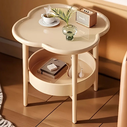 Round Side Table With Storage Shelf Space-Saving Lightweight For Living Room And Bedroom
