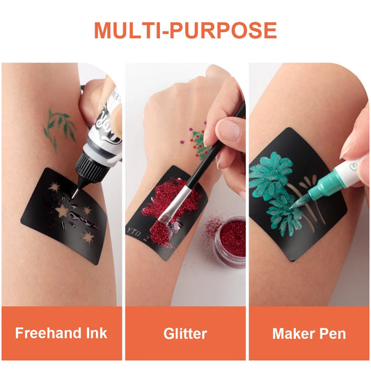 Temporary Tattoo Stencil Templates Set Reusable DIY Painting for Face and Body Art, Christmas Eve Gifts Party Favor Supplies