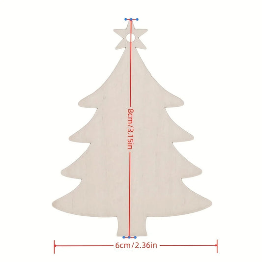 10Pcs Christmas Tree Shape Wooden Crafts Hanging Ornaments Unfinished Christmas Tree Pendant Decoration Wood Slices for Craft