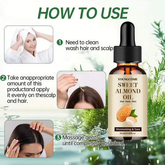 Sweet Almond Oil, Cold Pressed Pure Nourishing Moisturizing for Hair Skin Lightweight Hair Oil Pure, Multi-Purpose Body Face