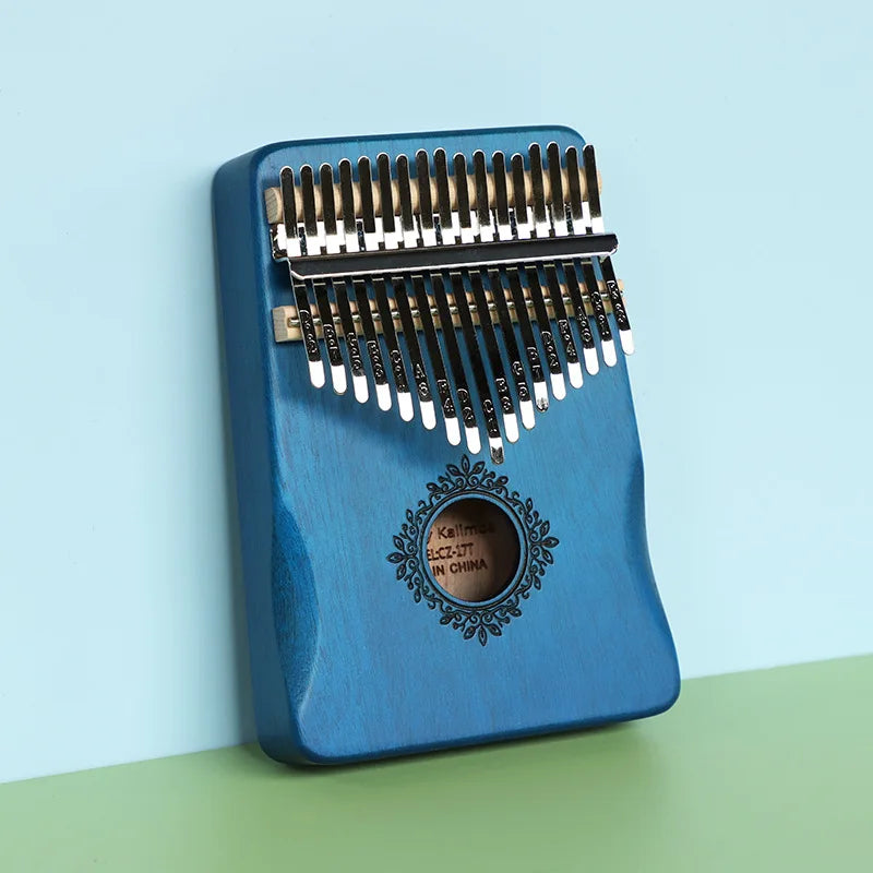 21 Key Mahogany Kalimba 17 key Thumb Piano Portable Finger Piano for Beginner Mbira Gifts for Adults/Kids - 17 keys blue-1