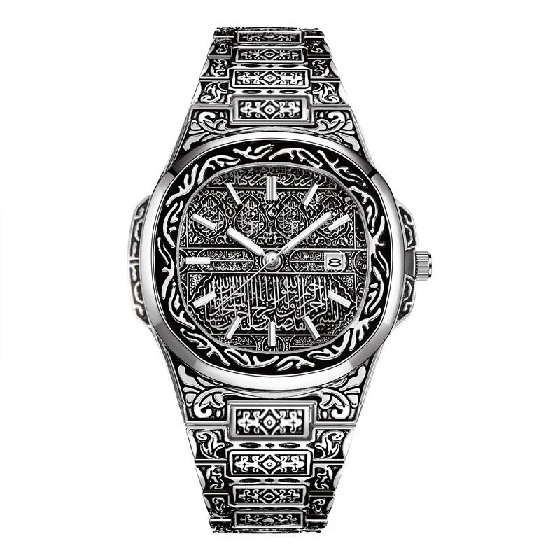 Vintage Men Quartz Watch Auto Calendar Specific Lines Stainless Steel Strap Wristwatch For Mans Analog - Silver