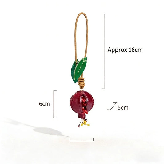 Handmade Vegetable Tanned Leather Pomegranate Keychain Fruit Bag Charm Cute Purse Pendant Car Mirror Accessories For Women Gi