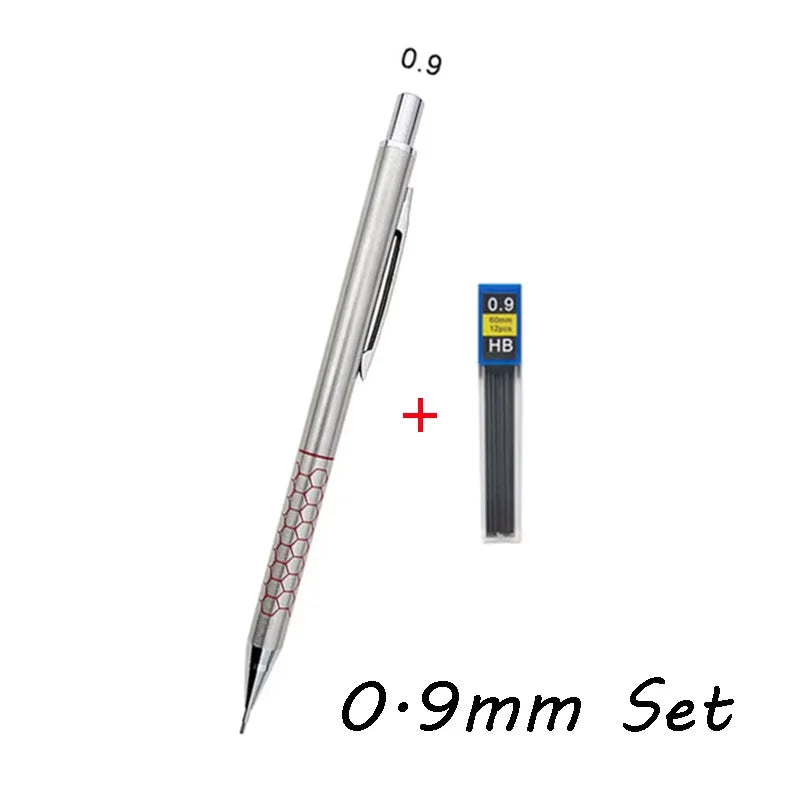 0.5 0.7 0.9mm Metal Mechanical Pencil with Eraser Set HB Lead Art Sketch Drawing Supplies Automatic Pencil Writing Stationery