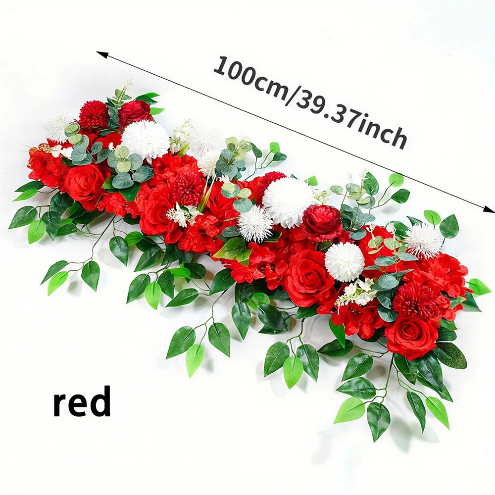 100cm Luxury White Rose Artificial Flower Row Wedding Table Centerpiece Flowers Backdrop Wall Arches Decor Party Stage Floral