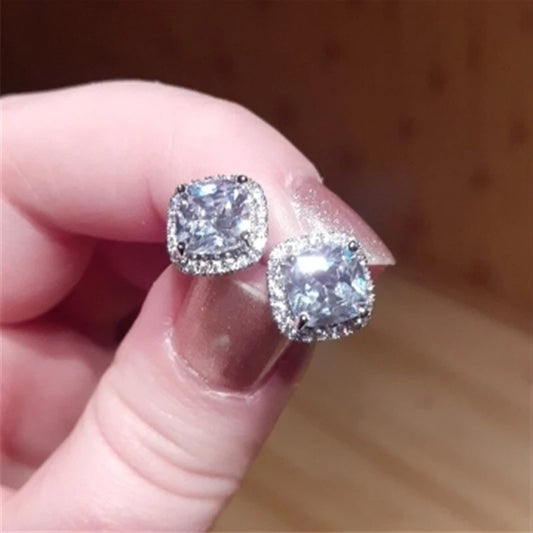 CAOSHI Luxury Women's Stud Earrings for Party Dazzling Pink/White/Yellow Zirconia Accessories Exquisite Design Jewelry Chic G