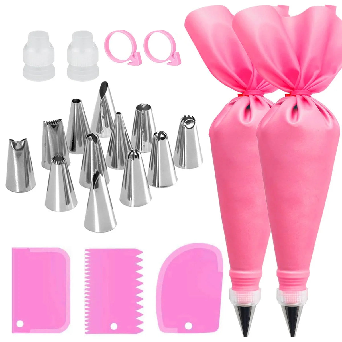Piping Bags Cake Decorating Tools Reusable Silicone Pastry Bag Stainless Steel Nozzle Piping Nozzles Pastry Set Baking Tools