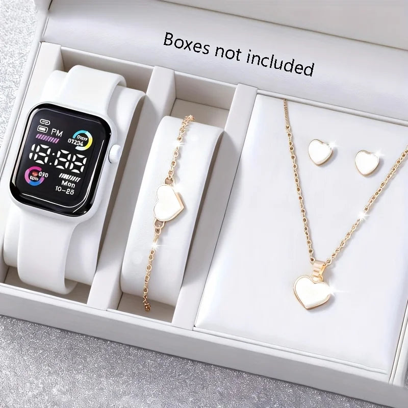 6-Piece Set of Fashion Electronic Watch Necklace Earrings Ring Set for Teenagers Boys and Girls, the Best Choice for Friend -