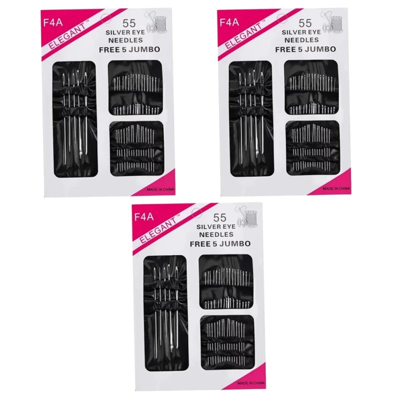 55 Pieces Stainless Steel Big Eye Hand Sewing Needles Set with Different Sizes for Sewing Needlework Embroidery Stitching Nee