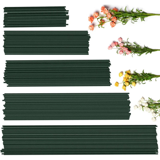 50pcs 15/20/25/30/40cm Artificial Green Flower Stems DIY Floral Material Handmade Wire Stem Accessoies For Wedding Home Decor